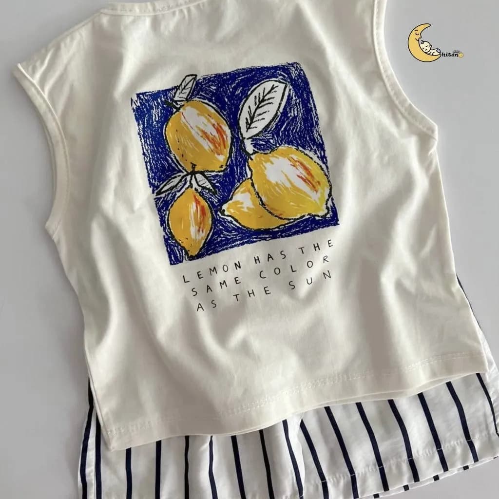 تاپ و شلوارک نخی دخترانه و پسرانه طرح راه راه تابستانی سایز 2 تا 6 سال — تصویر ۵