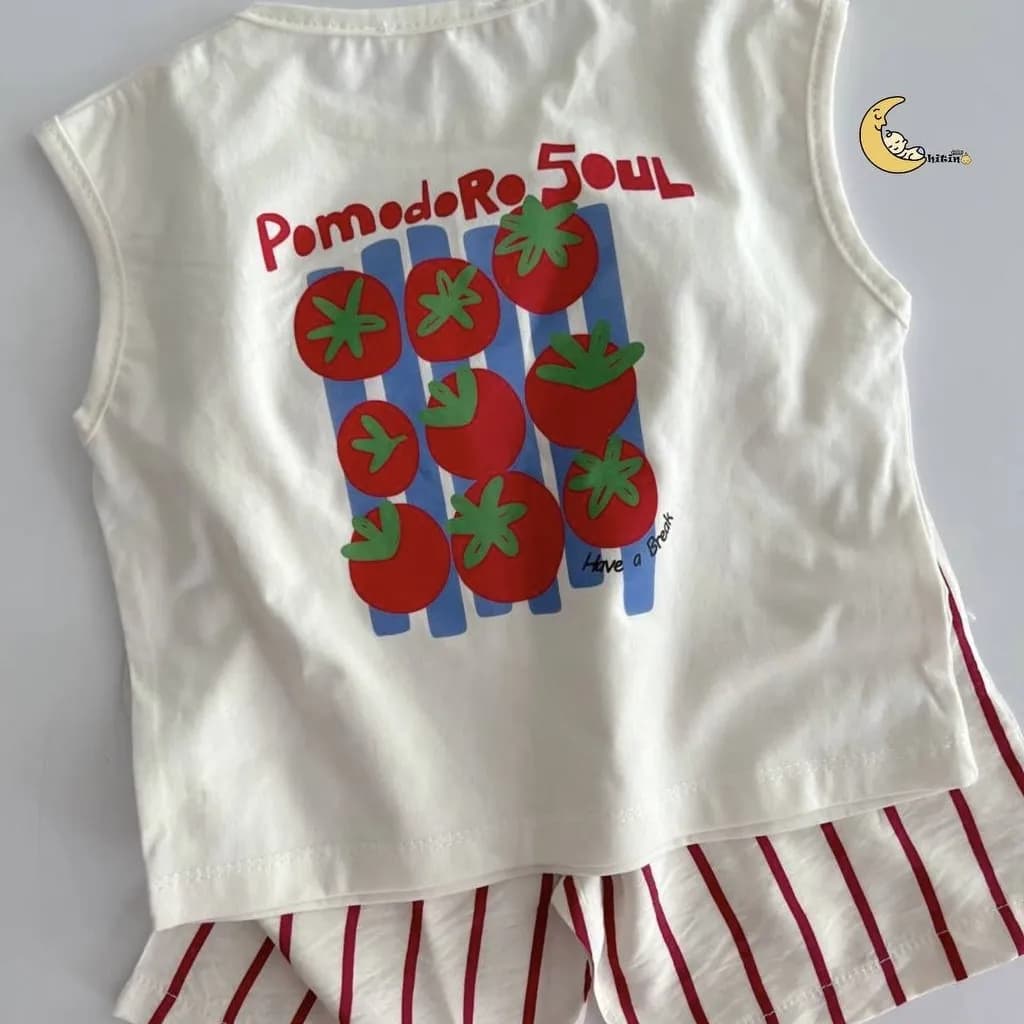 تاپ و شلوارک نخی دخترانه و پسرانه طرح راه راه تابستانی سایز 2 تا 6 سال — تصویر ۶