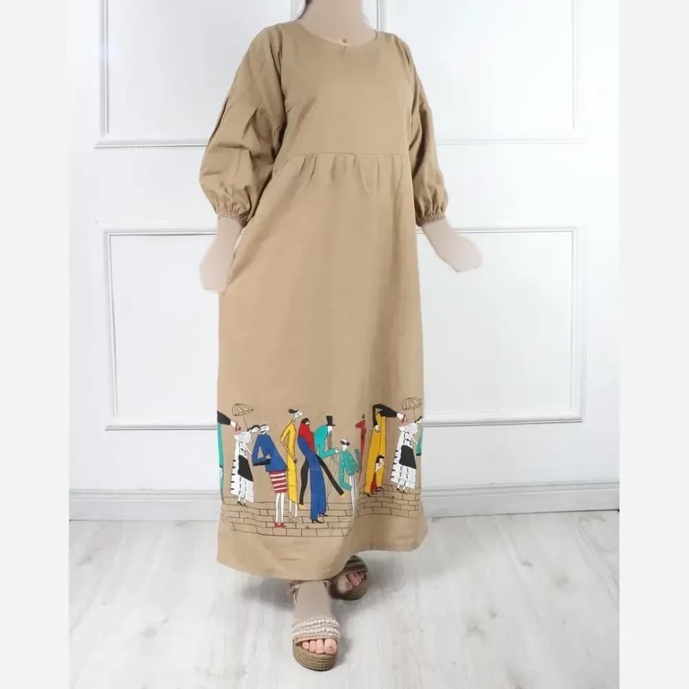 پیراهن لینن طرح سرخپوستی فری سایز قد 135 — تصویر ۴