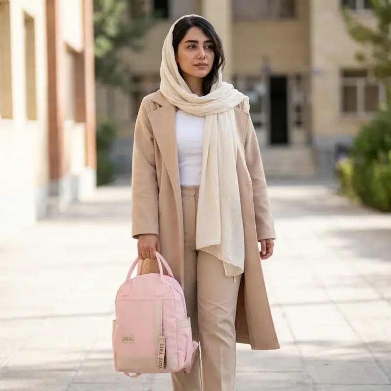 کوله ZARA دانشجویی زنانه شیک و سبک رنگ صورتی کد 10261 — تصویر ۳