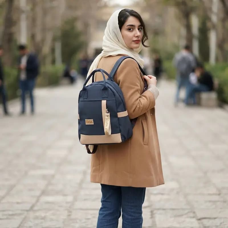کوله پشتی دخترانه دانشجویی دو کاره ZARA رنگ سورمه ای کد 10258 — تصویر ۵