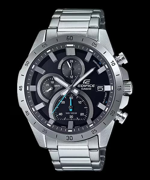 ساعت مچی مردانه کاسیو ادیفایس (Casio Edifice) مدل EFR-571D-1AV (کرونوگراف, استیل نقره‌ای, صفحه مشکی)
