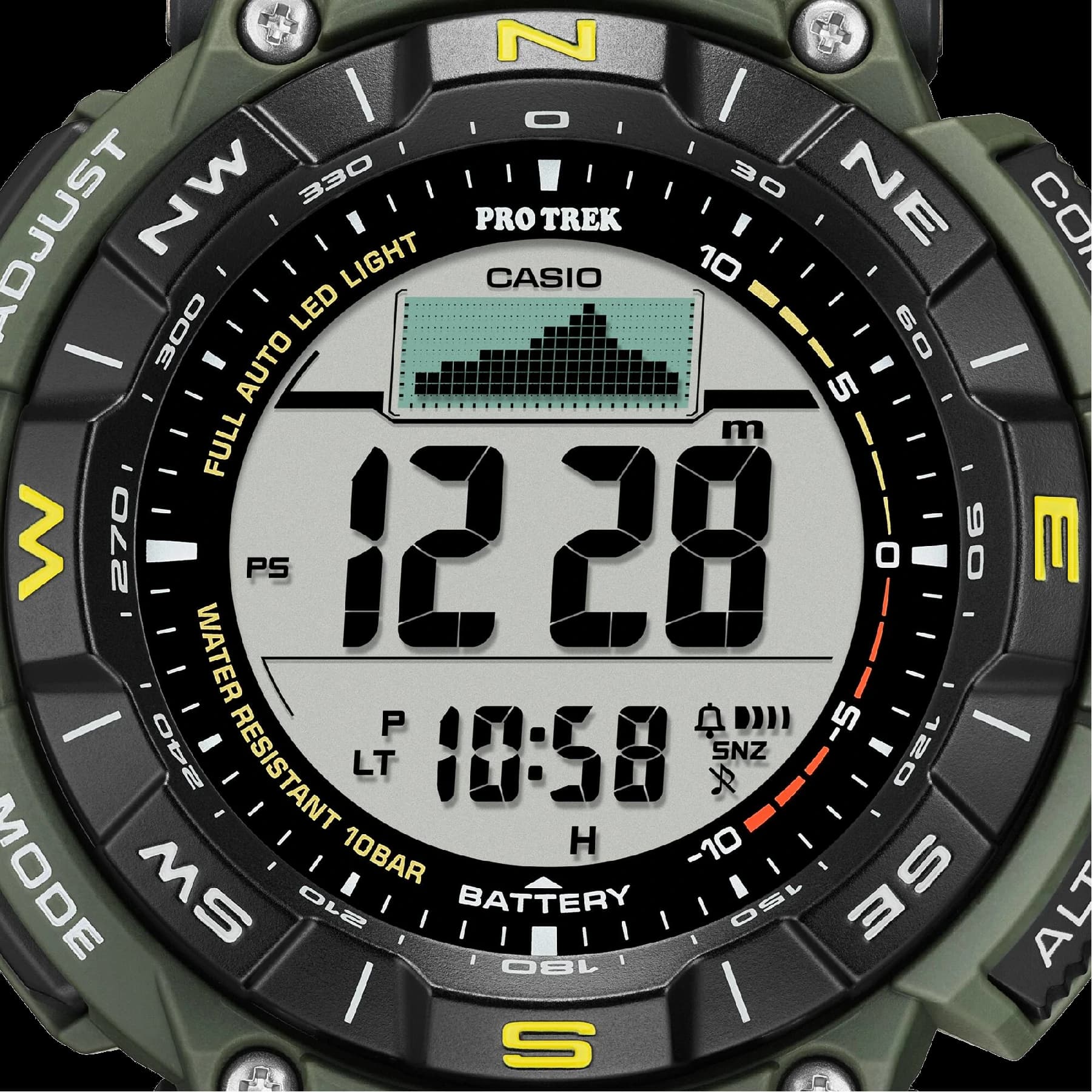 ساعت مچی مردانه کاسیو (Casio) پروترک مدل PRG-340-3DR (سنسور سهگانه, شارژ خورشیدی, تخصصی کوهنوردی) — تصویر ۵