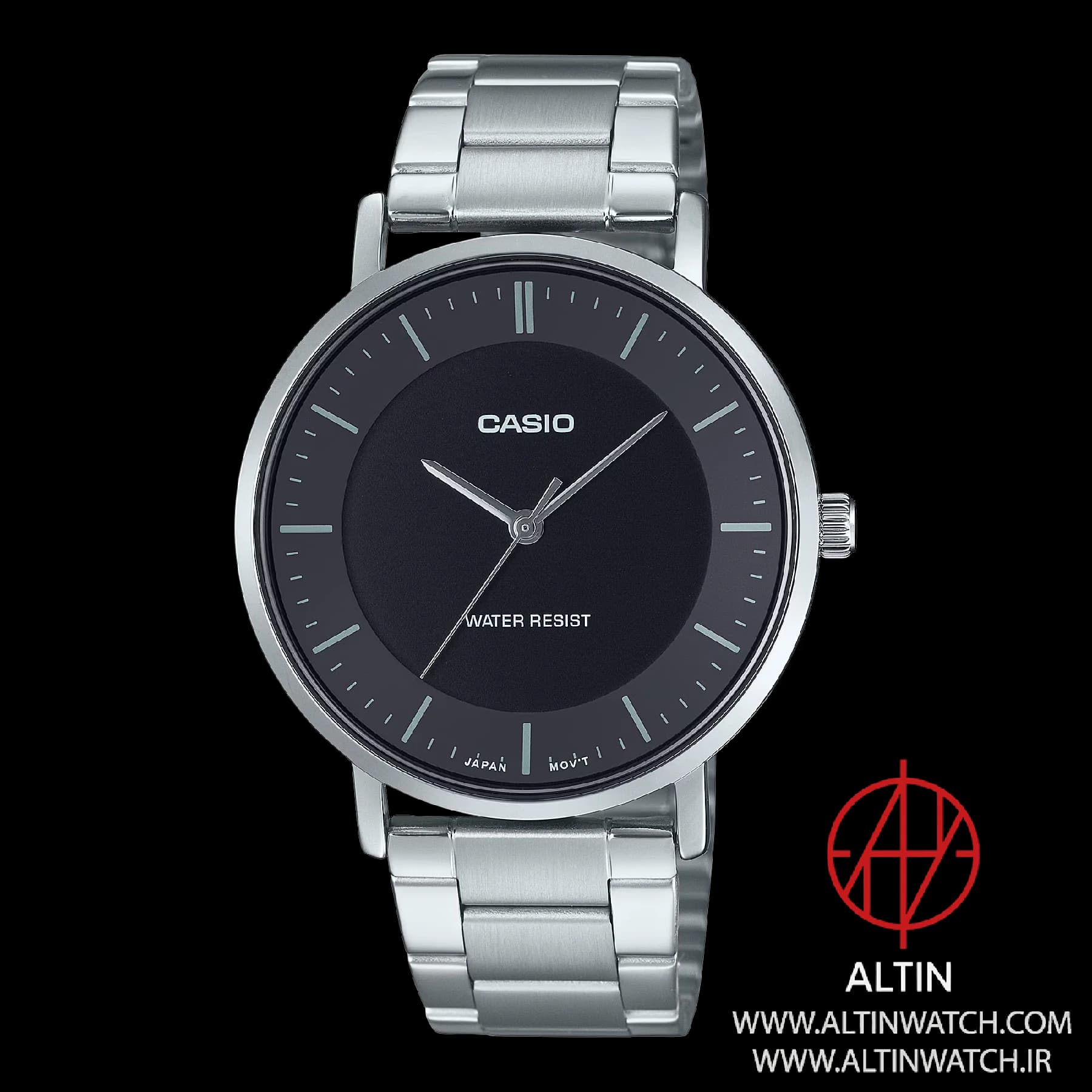 ساعت مچی مردانه کاسیو (Casio) مدل MTP-VT04D-1EDF (کلاسیک، تمام استیل، صفحه مشکی)