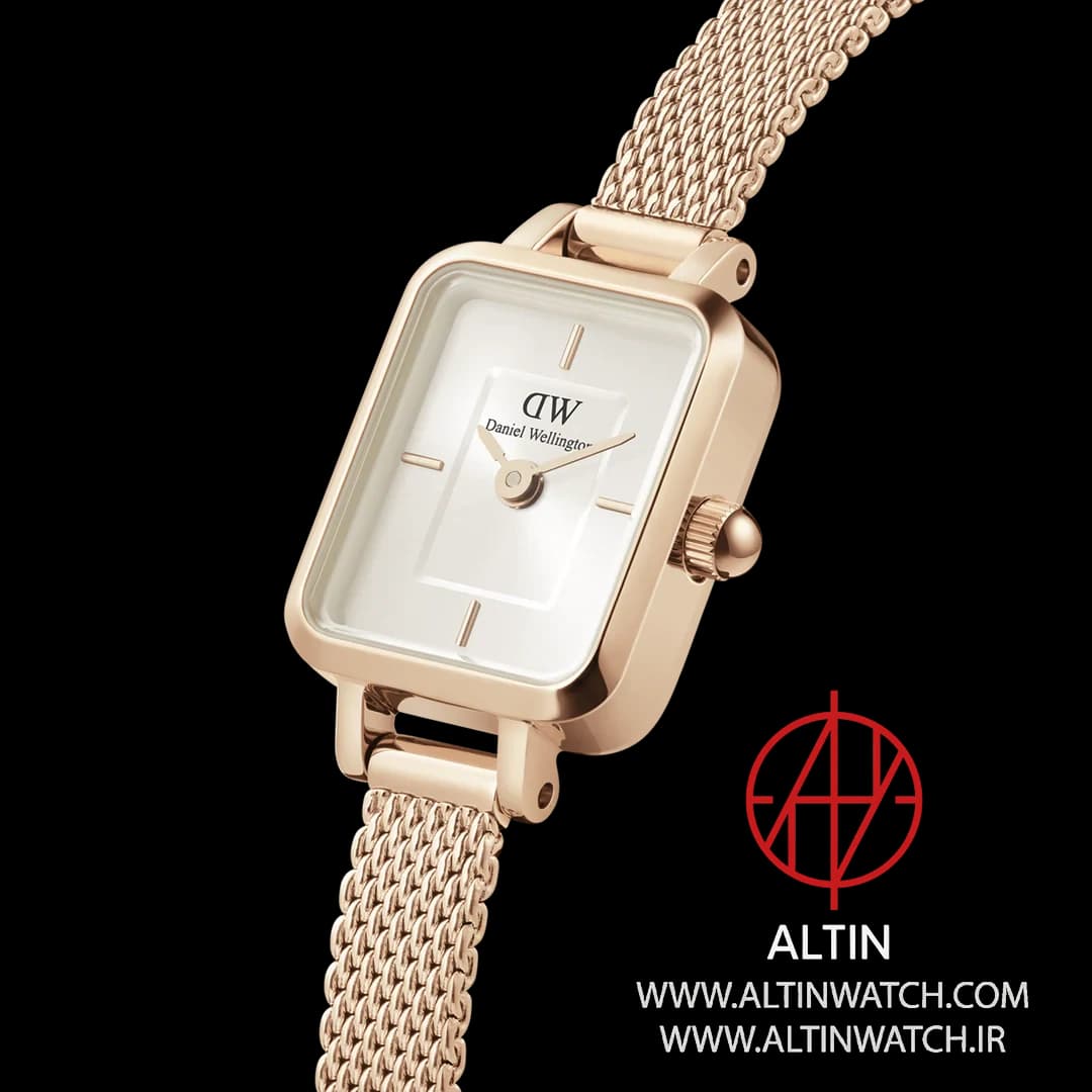 ساعت مچی زنانه دنیل ولینگتون (Daniel Wellington) مدل DW00100651 (کالکشن Quadro، قاب چهارگوش رزگلد، بند حصیری) — تصویر ۶