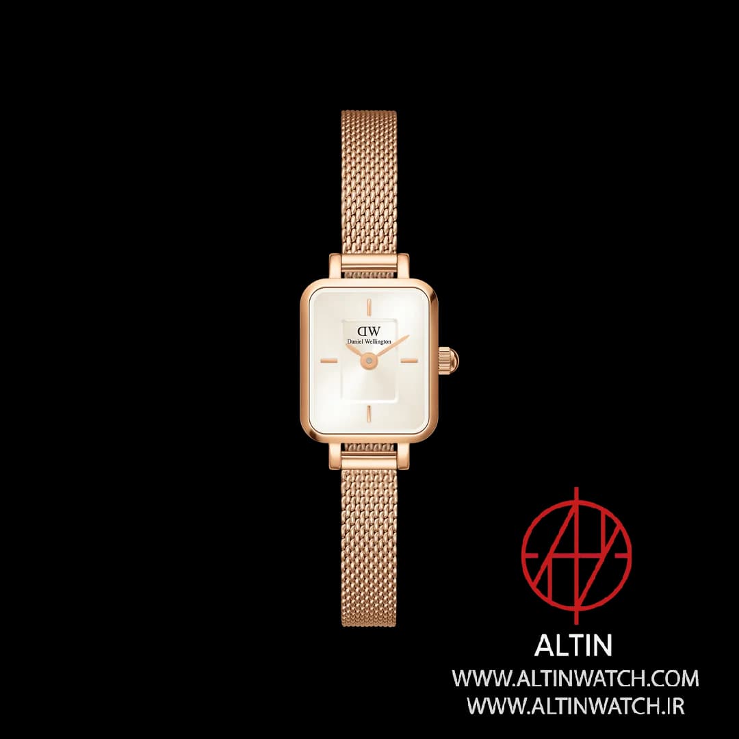ساعت مچی زنانه دنیل ولینگتون (Daniel Wellington) مدل DW00100651 (کالکشن Quadro، قاب چهارگوش رزگلد، بند حصیری)