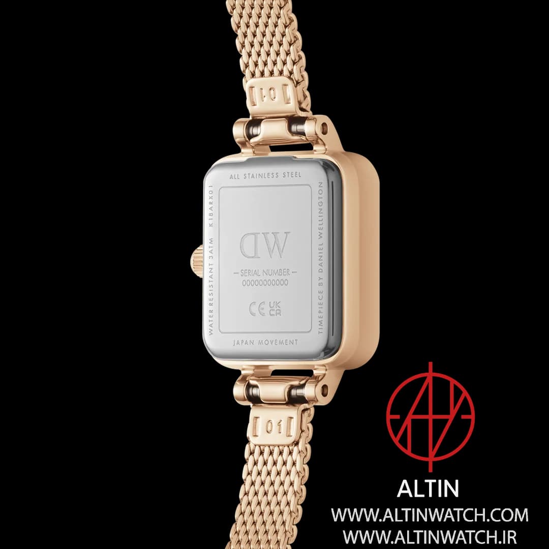 ساعت مچی زنانه دنیل ولینگتون (Daniel Wellington) مدل DW00100651 (کالکشن Quadro، قاب چهارگوش رزگلد، بند حصیری) — تصویر ۵