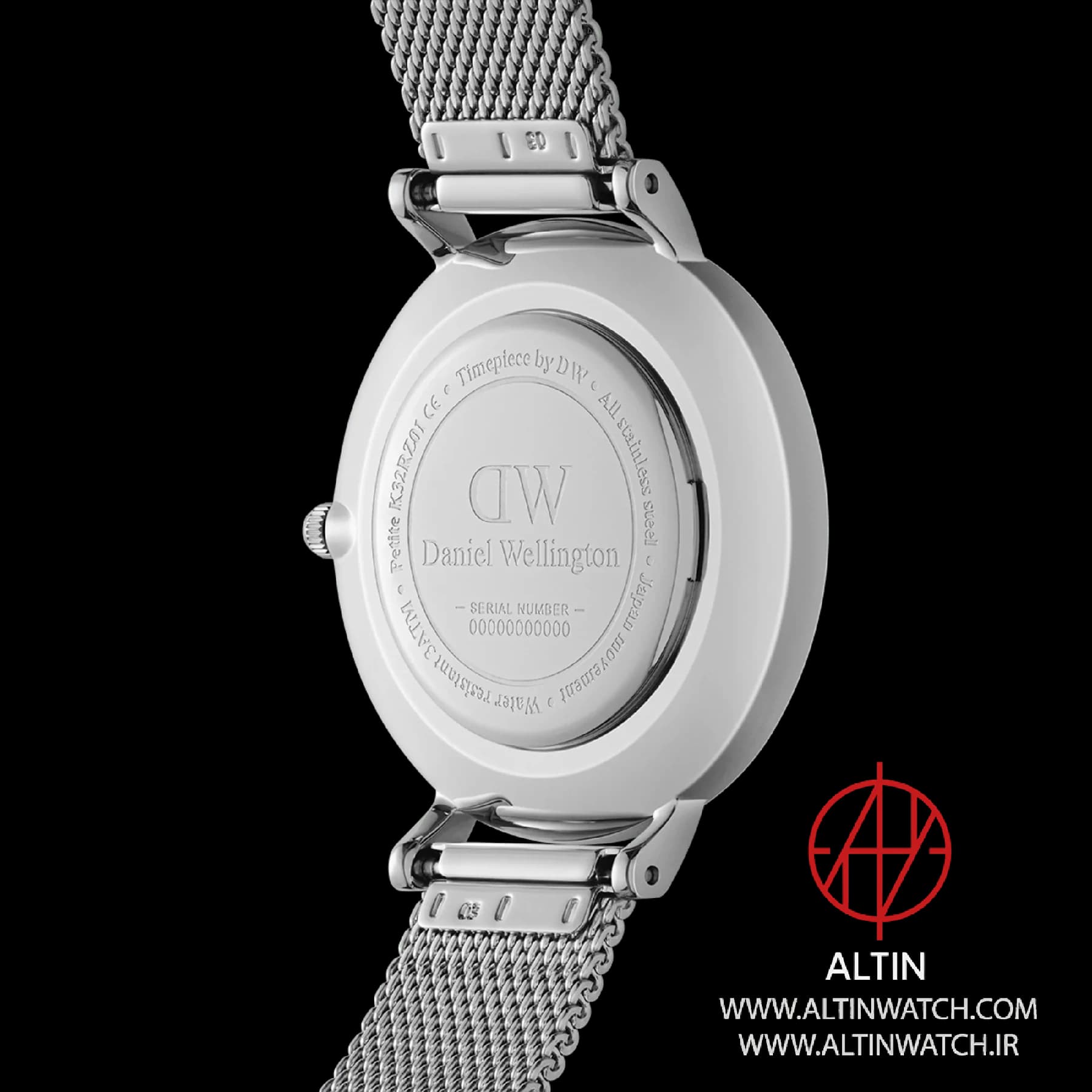 ساعت مچی زنانه دنیل ولینگتون (Daniel Wellington) مدل DW00100593 (کالکشن Petite Lumine، صفحه صدف مشکی، بند حصیری نقره‌ای) — تصویر ۳