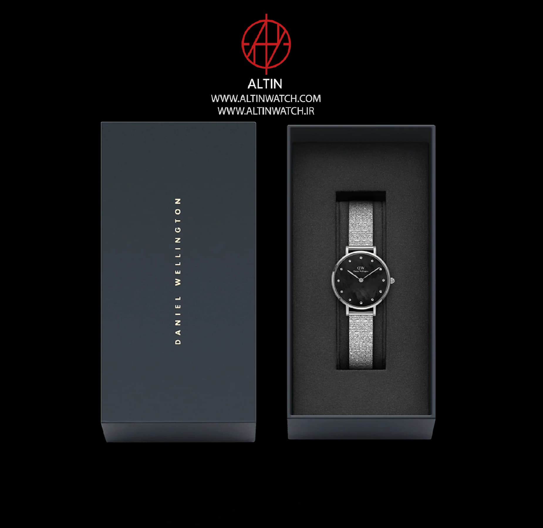 ساعت مچی زنانه دنیل ولینگتون (Daniel Wellington) مدل DW00100593 (کالکشن Petite Lumine، صفحه صدف مشکی، بند حصیری نقره‌ای) — تصویر ۴