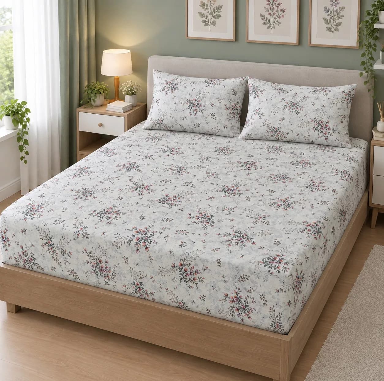 ملحفه نخی مدل کشدوز گلریز دو نفره سایز 180×200 سانتی متر — تصویر ۴