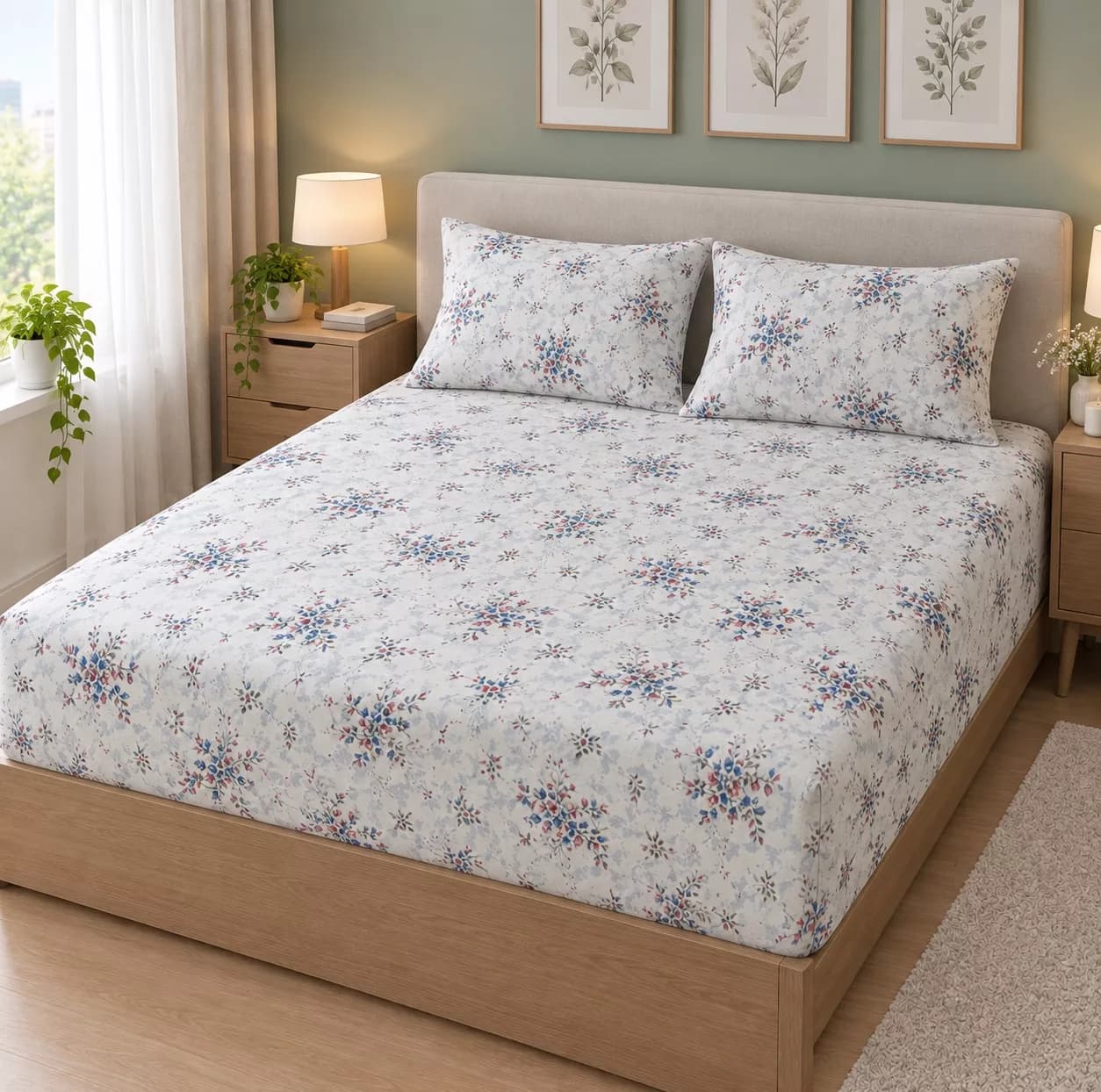 ملحفه نخی مدل کشدوز گلریز دو نفره سایز 180×200 سانتی متر — تصویر ۲