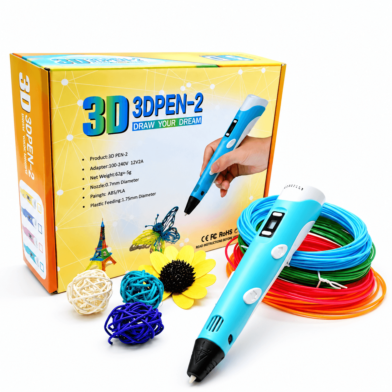 قلم طراحی سه بعدی 3D PEN-2 اورجینال | نمایشگر دار با تنظیم سرعت و فیلامنت