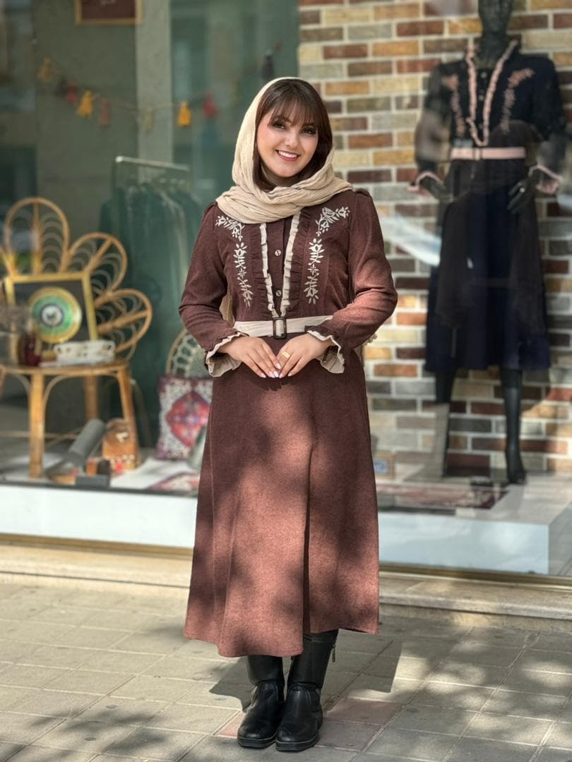 پیراهن پرواز کبریتی قهوه ای کرم