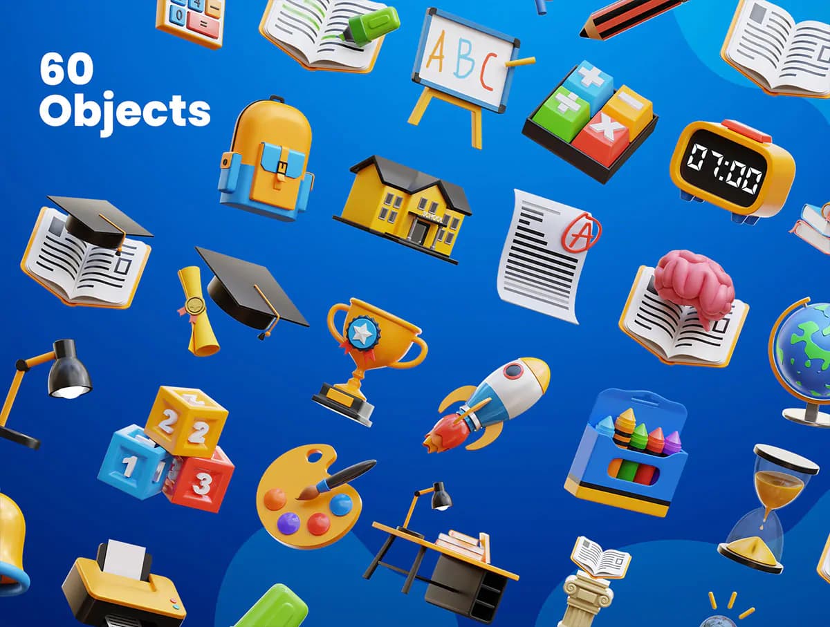 60 آیکون آموزش و تحصیلات 3D — تصویر ۵