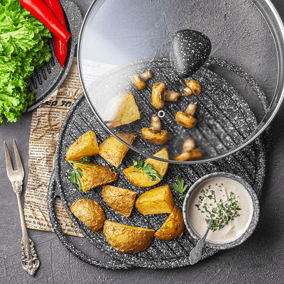 تابه گریل چدن نالینو دو طرفه Nalino Spiza سایز28 (با درب شیشه اورجینال با گارانتی) — تصویر ۴