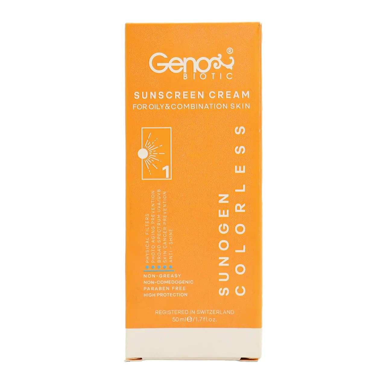 کرم ضد آفتاب پوست چرب بی رنگ SPF50 ژنوبایوتیک