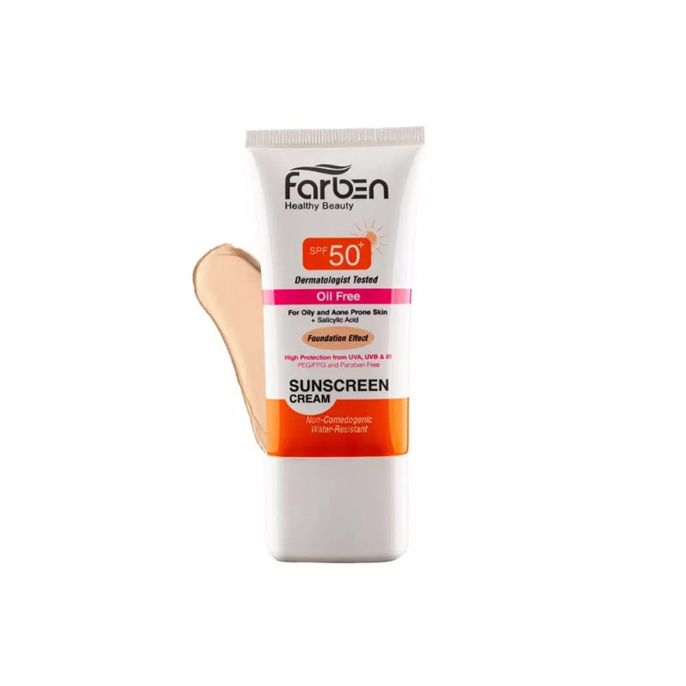 کرم ضد آفتاب spf50 بژ روشن مناسب پوست چرب فاربن