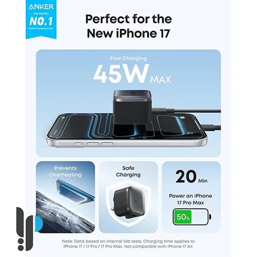 شارژر دیواری 45 وات انکر مدل Anker Nano Charger B2692 همراه با کابل Type-C — تصویر ۲