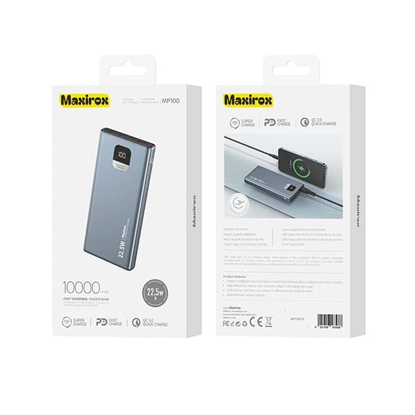 پاوربانک Maxirox MP100 | ظرفیت 10000mAh | شارژ سریع 22.5W — تصویر ۲