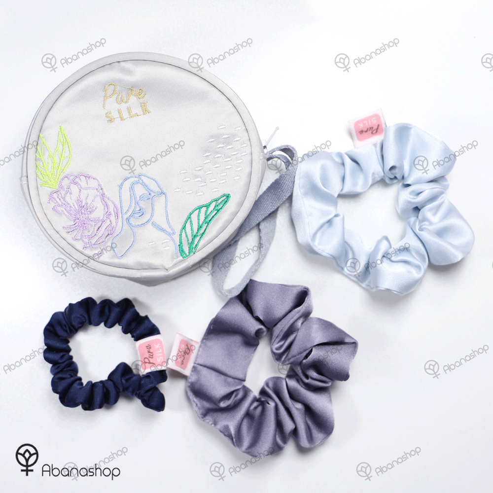 پک اسکرانچی ابریشم خالص سه عددی پیورسیلک به همراه کیف Puresilk
