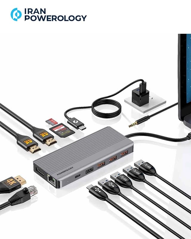 هاب دیتا 13 پورت پاورولوژی Powerology 13-in-1 Slim 4K HDMI USB-C Hub P131HBCGY — تصویر ۴
