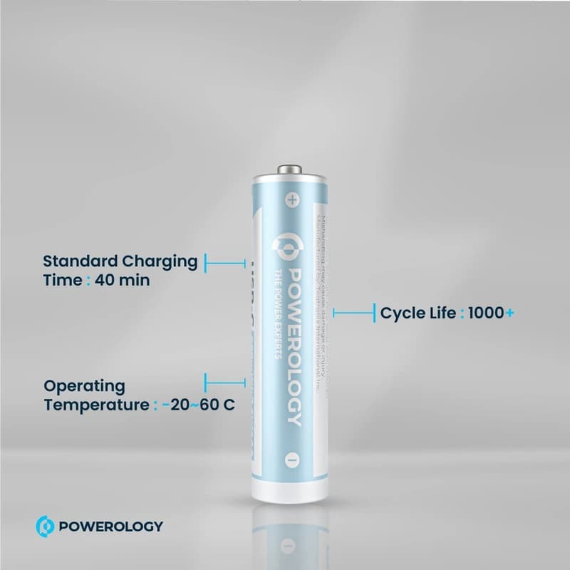 باتری قلمی AA قابل شارژ پاورولوژی Powerology Rechargeable Lithium-ion Battery AA Battery PAAV2RBT — تصویر ۳