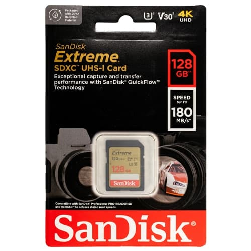 کارت حافظه SDXC سن دیسک مدل Extreme کلاس 10 استاندارد UHS-I U3 سرعت 180MBps ظرفیت 128 گیگابایت — تصویر ۲