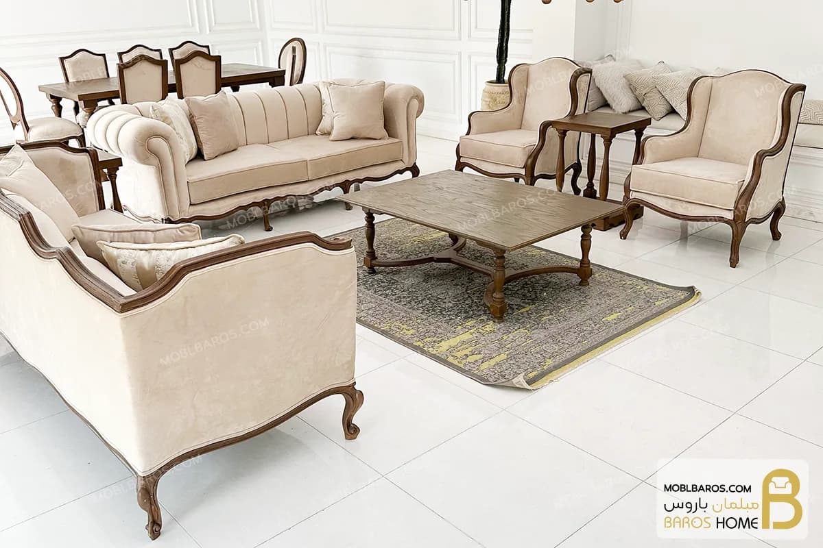 مبل ۸ نفره ترکیبی نئوکلاسیک چستر و روتی — تصویر ۲