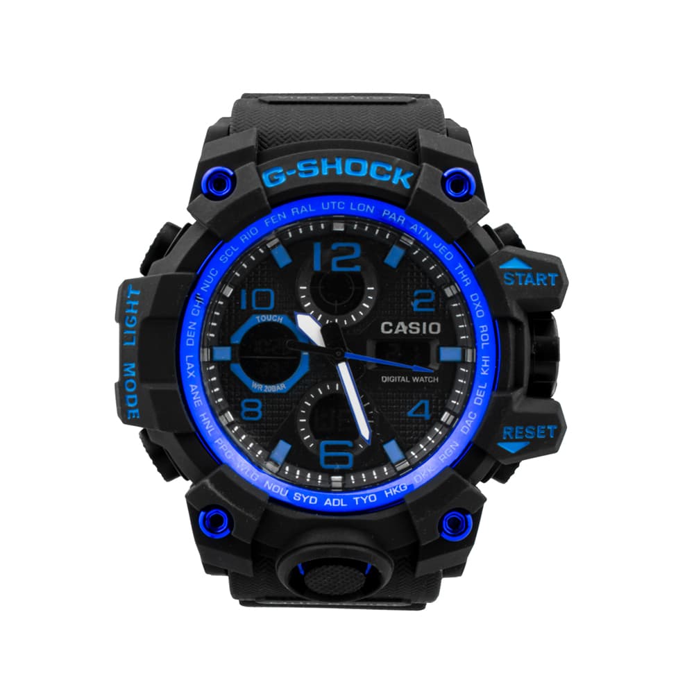 ساعت عقربه ای و دیجیتال جیشاک G-SHOCK مشکی با قاب سرمه ای براق