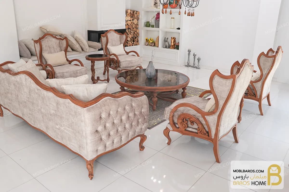 مبل ۷ نفره کلاسیک کینگ ترکیب با کاناپه ابزاری کد ۱ — تصویر ۲