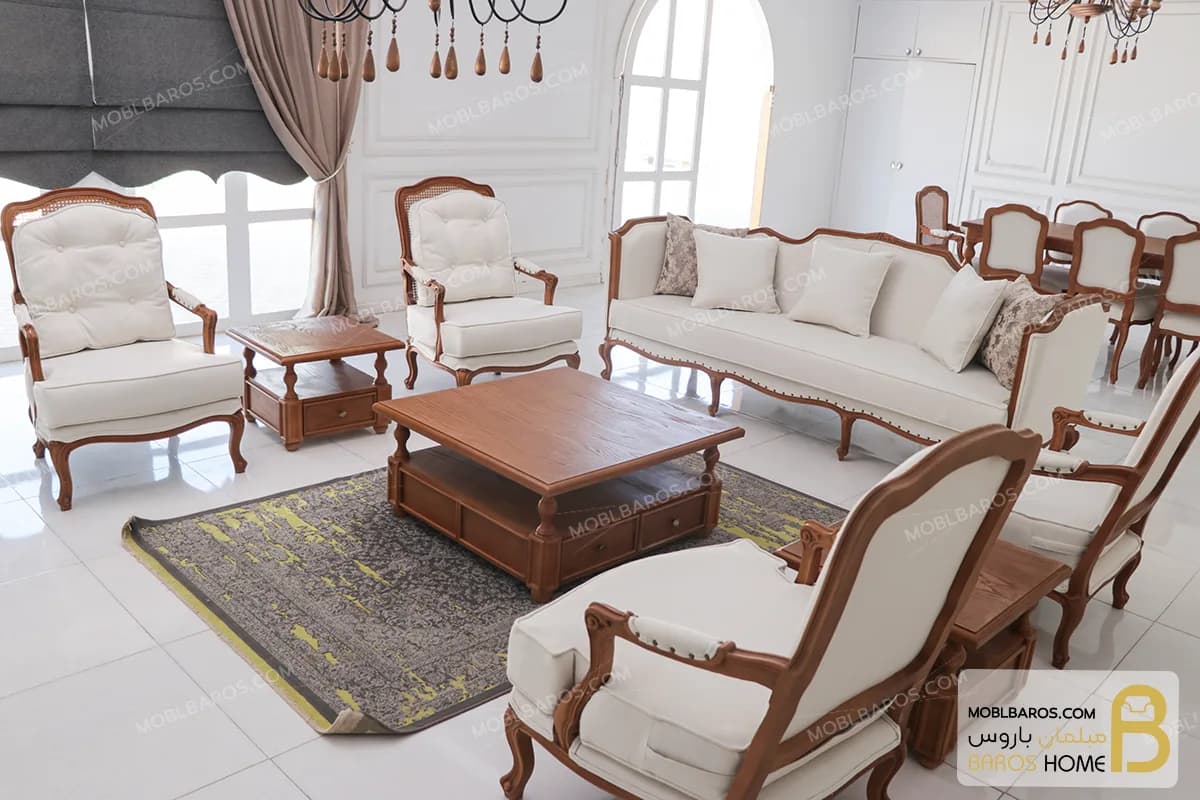 ست مبلمان ۷ نفره کلاسیک با کاناپه روتی و مبل تکنفره فرانسوی — تصویر ۳