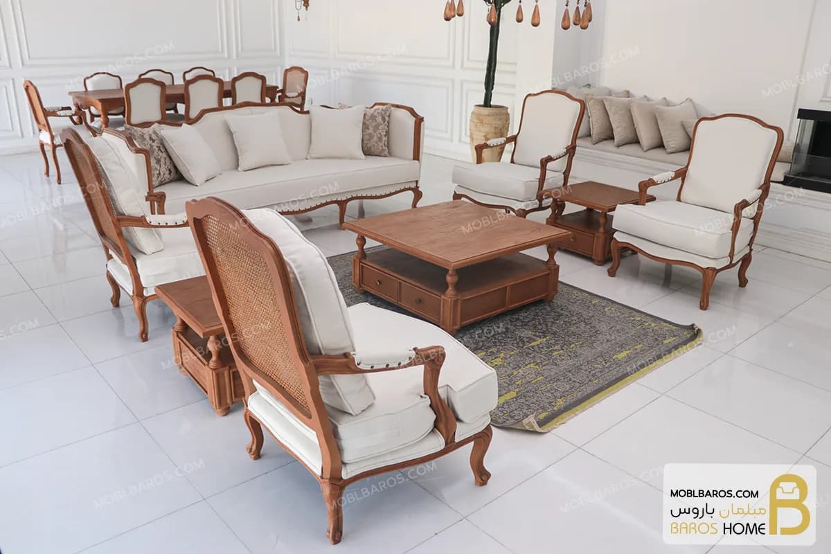 ست مبلمان ۷ نفره کلاسیک با کاناپه روتی و مبل تکنفره فرانسوی — تصویر ۲