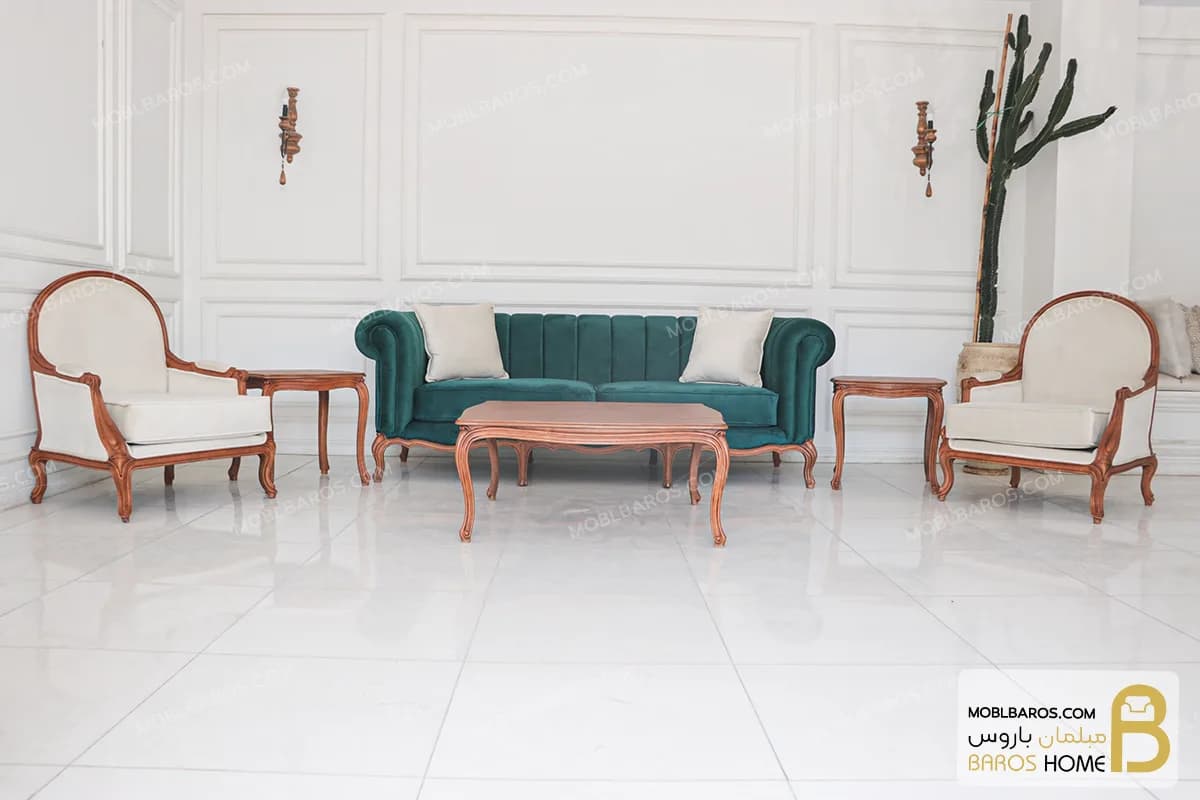 مبل کلاسیک و چستر ۸ نفره ترکیبی گندم و جورجیا کد ۵
