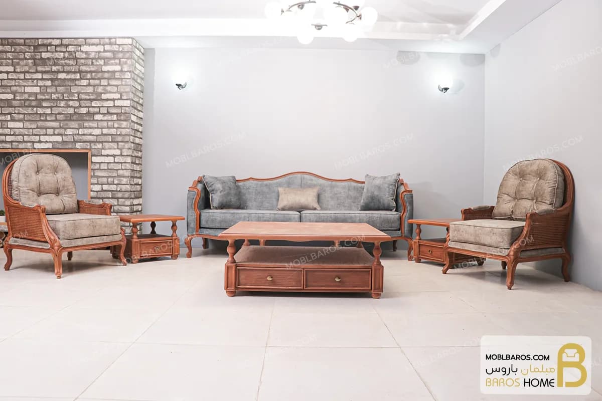 مبل ۸ نفره کلاسیک ابزاری به همراه مبل تکنفره روما