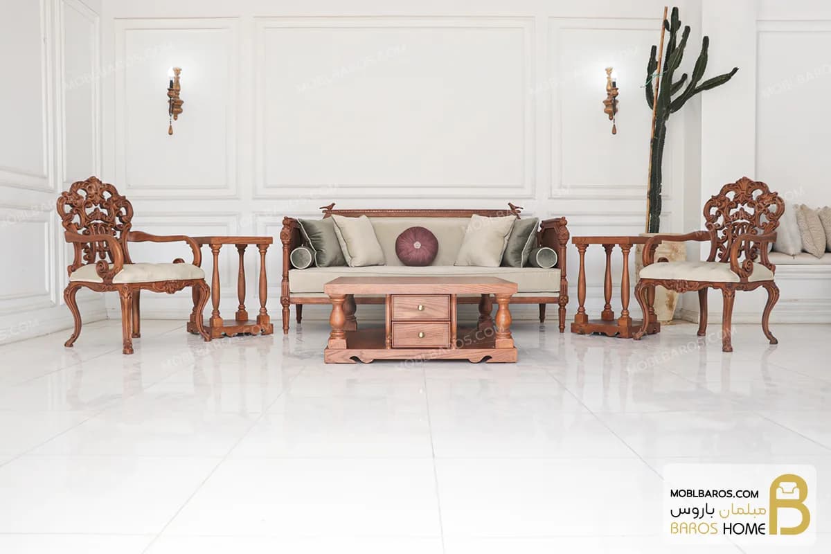 مبل کلاسیک و ترکیبی ۷ نفره کاجی روما و چپندر کینگ