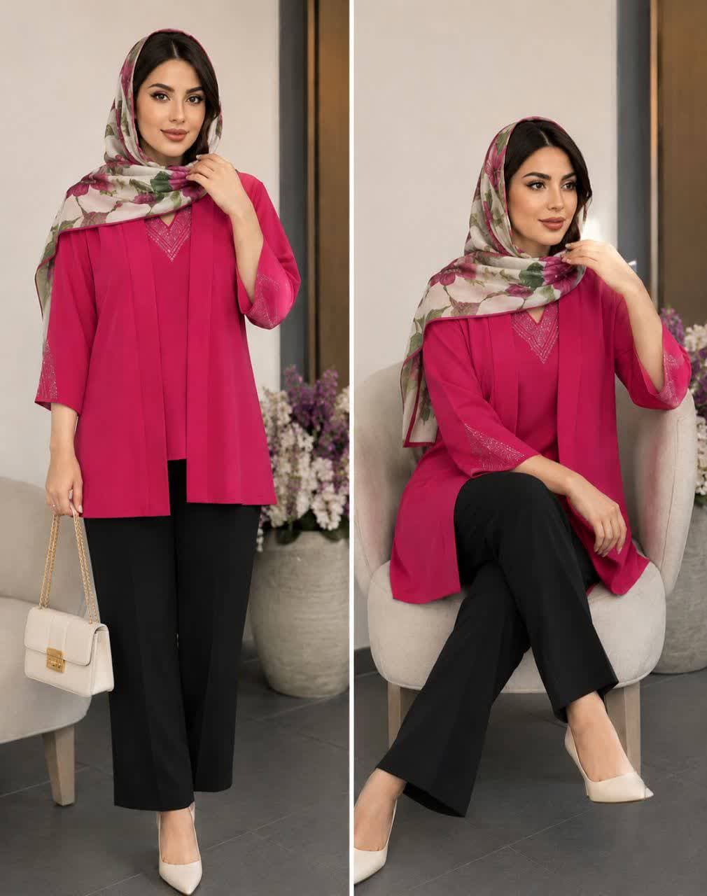 شومیز زنانه دو تیکه نگین دار ثریا سایز 5 و 6 جنس الیزه sg43705