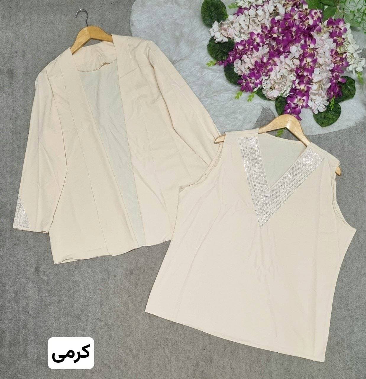 شومیز زنانه دو تیکه نگین دار ثریا سایز 5 و 6 جنس الیزه sg43705 — تصویر ۴