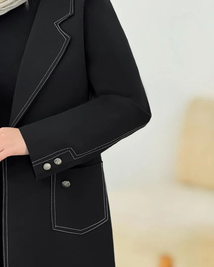 مانتو کتی زنانه جنس کرپ مازراتی رنگ مشکی SG4344 — تصویر ۲
