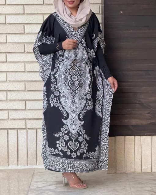 پیراهن بلند زنانه پانچ طرح دار سایز (۴۰تا ۵۰) رنگ مشکی401170 A