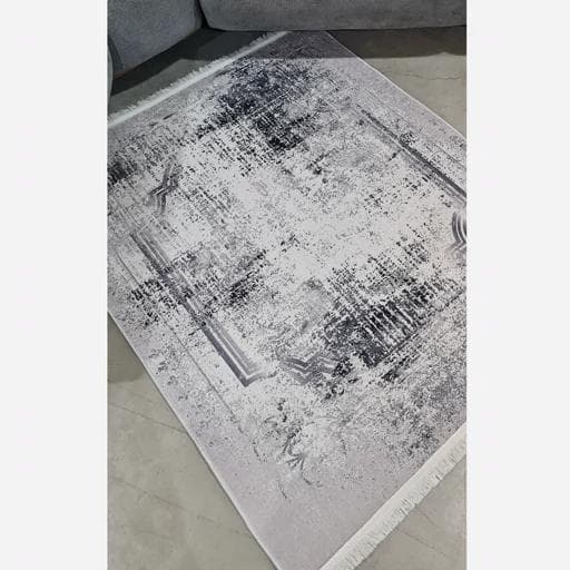 فرشینه | فرش چاپی برند حسن نیا چاپی هازان ترک وینتیج سفید مشکی مدرن (پس کرایه) — تصویر ۲