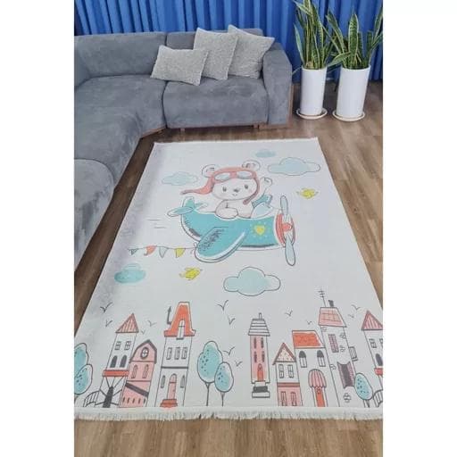 فرشینه | فرش چاپی برند حسن نیا کودک هازان ترک طرح خرس خلبان کدC160(پس کرایه) — تصویر ۲
