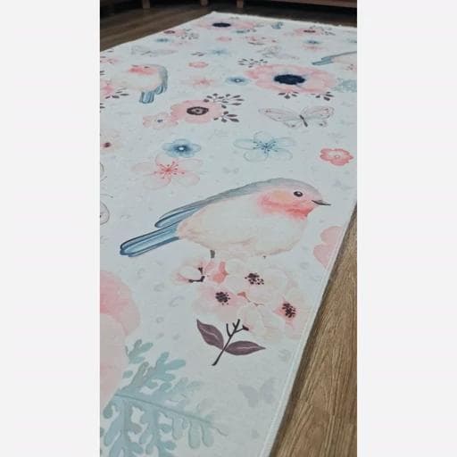 فرشینه | فرش چاپی برند حسن نیا چاپی هازان ترک طرح گل و کبوتر کد C175 (پس کرایه) — تصویر ۶