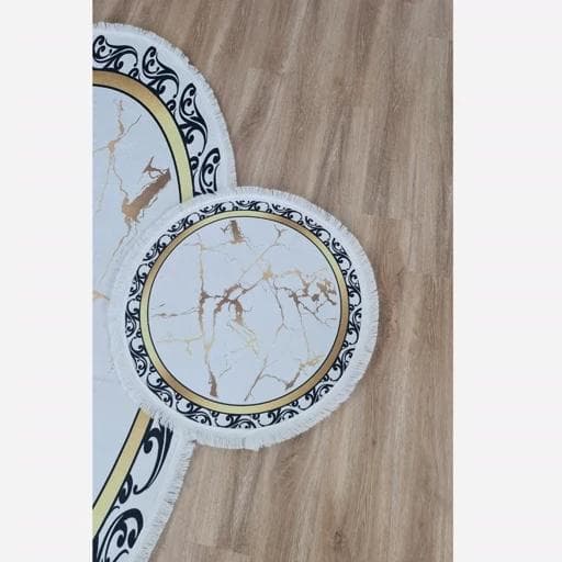 فرشینه | فرش چاپی برند حسن نیا هازان ترک مدرن سفید طلایی ضد پرز کد h413 (پس کرایه) — تصویر ۳
