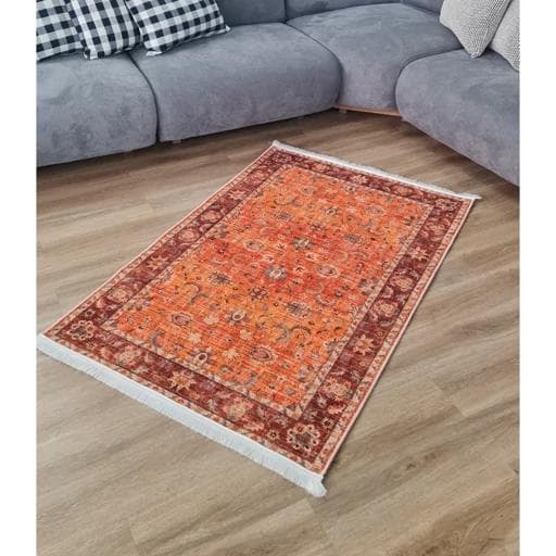 فرشینه | فرش چاپی برند حسن نیا چاپی هازان ترک طرح سنتی نارنجی (پس کرایه) — تصویر ۲