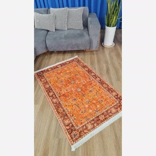 فرشینه | فرش چاپی برند حسن نیا چاپی هازان ترک طرح سنتی نارنجی (پس کرایه) — تصویر ۵