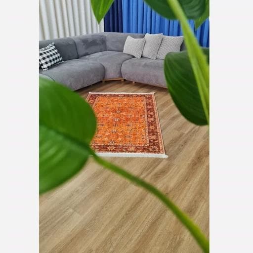فرشینه | فرش چاپی برند حسن نیا چاپی هازان ترک طرح سنتی نارنجی (پس کرایه) — تصویر ۶