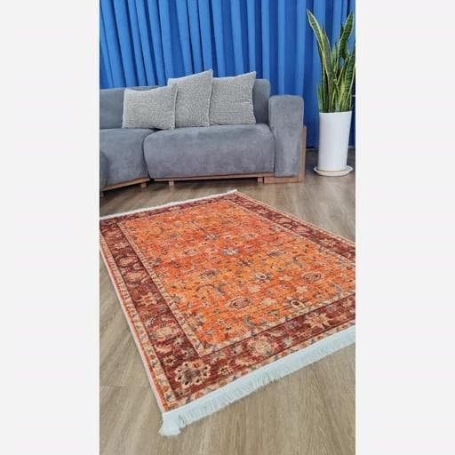 فرشینه | فرش چاپی برند حسن نیا چاپی هازان ترک طرح سنتی نارنجی (پس کرایه) — تصویر ۳