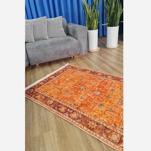 فرشینه | فرش چاپی برند حسن نیا چاپی هازان ترک طرح سنتی نارنجی (پس کرایه) — تصویر ۴