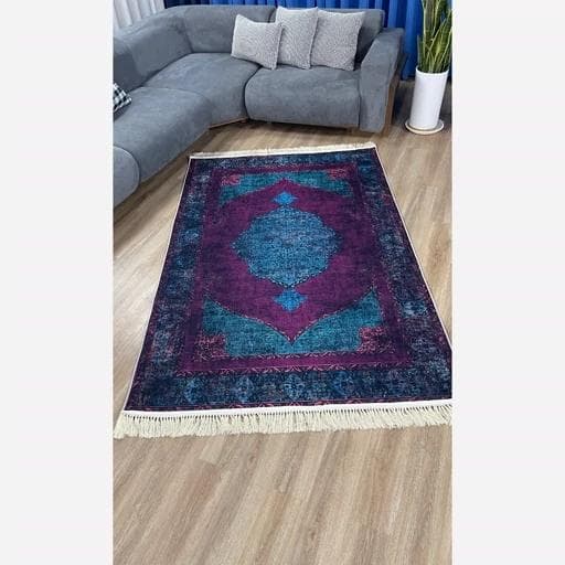 فرشینه | فرش چاپی برند حسن نیا چاپی هازان ترک ضد پُرز بنفش آبی w1915(بنفش) (پس کرایه) — تصویر ۶
