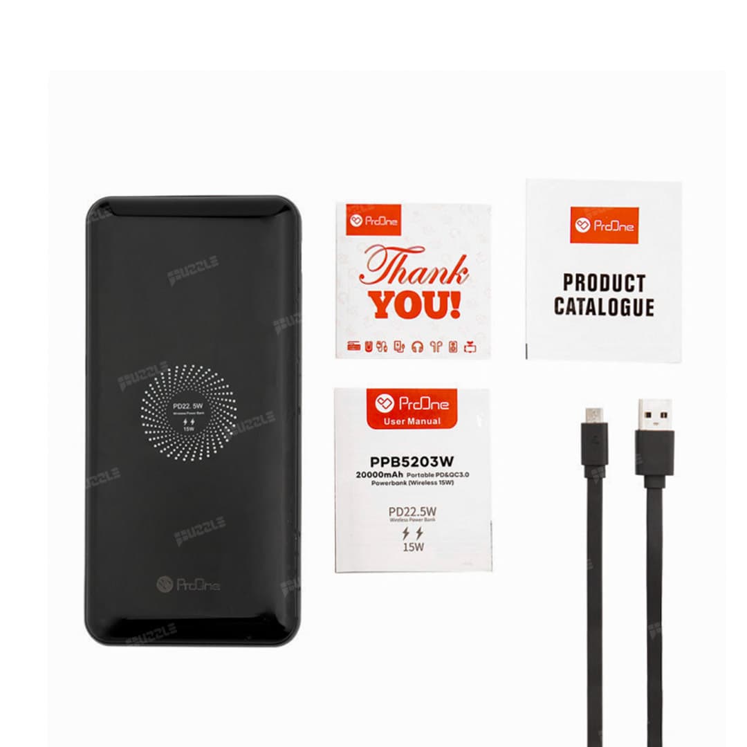 پاوربانک و شارژر وایرلس پرووان مدل ProOne PPB5203W ظرفیت 20000 میلی آمپر — تصویر ۳
